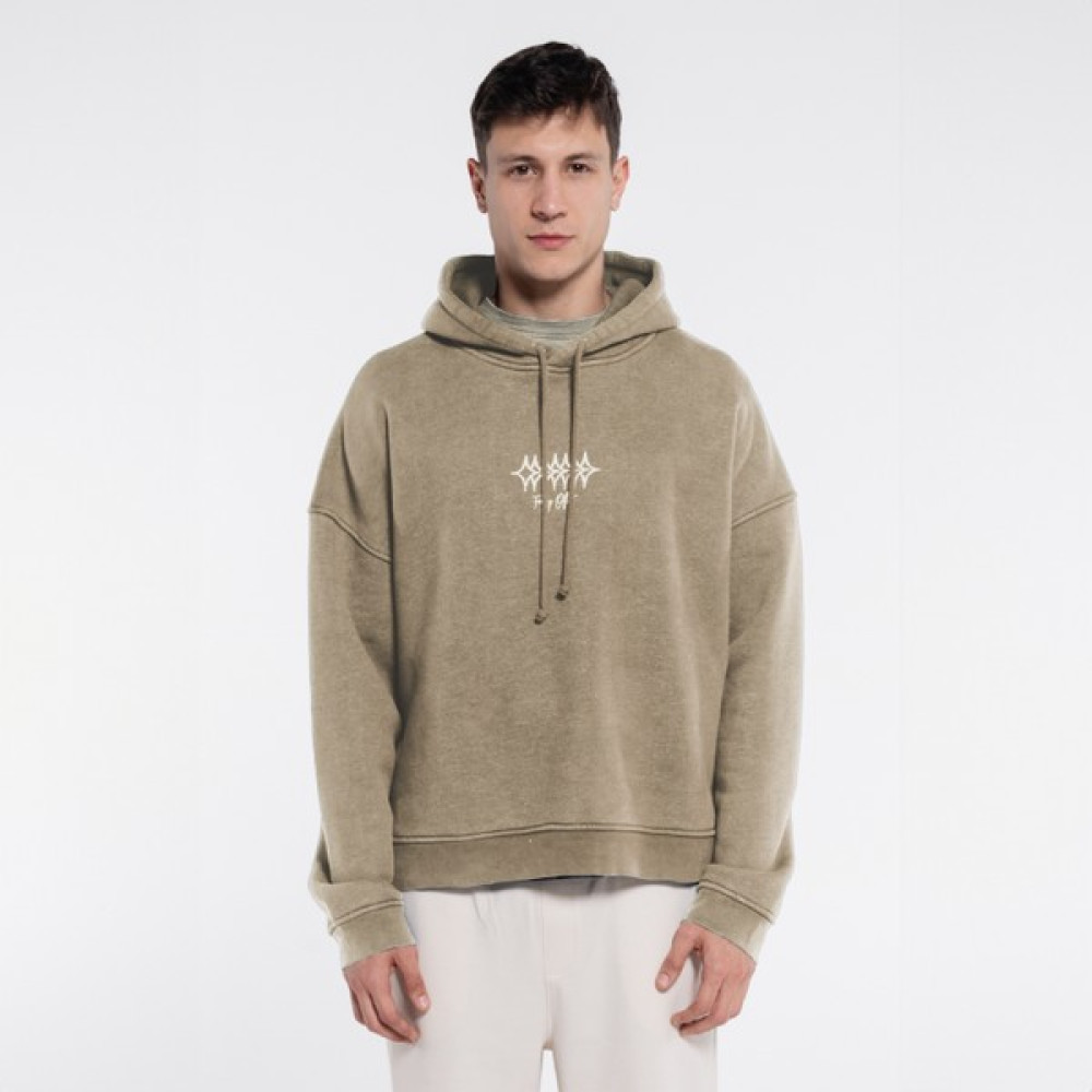 Friday Offset Velo Erkek Kahverengi Kapüşonlu Ekstra Oversize Sweatshirt Hoodie - Yıkama Efektli 3 Iplik Kumaş Erkek Sweatshirt Fiyatı