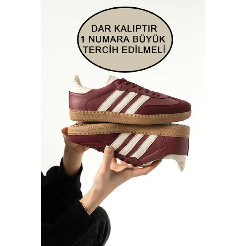 Friend & Trend Bordo Krem Şeritli Düz Taban Bağcıklı Unisex Spor Ayakkabı SMB99 Spor Ayakkabı Fiyatı