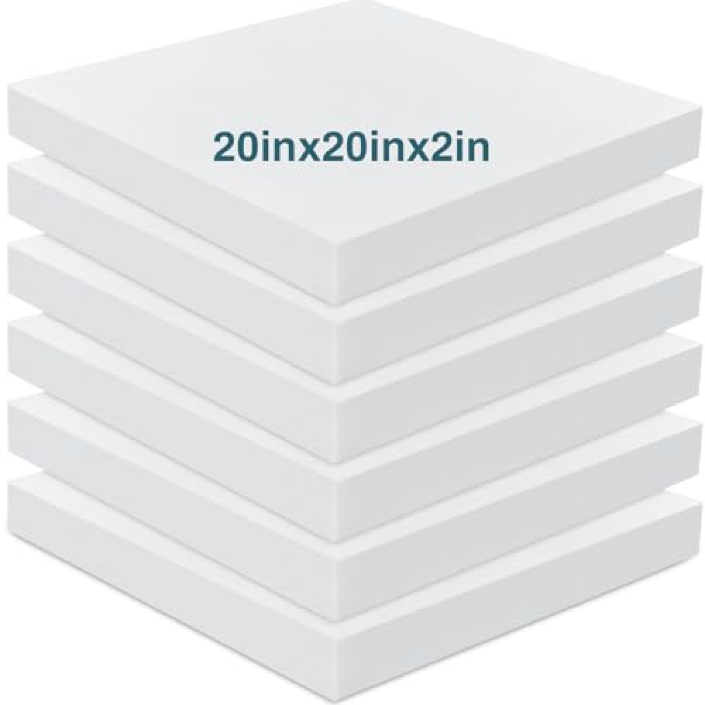 Frienda 6 Pack 2" x 20" x 20" Upholstery High Density Foam Cushion White Square Seat Replacement Cushion or Commercial Use Stuffing Craft Foam Couch Chair Padding DIY Projects