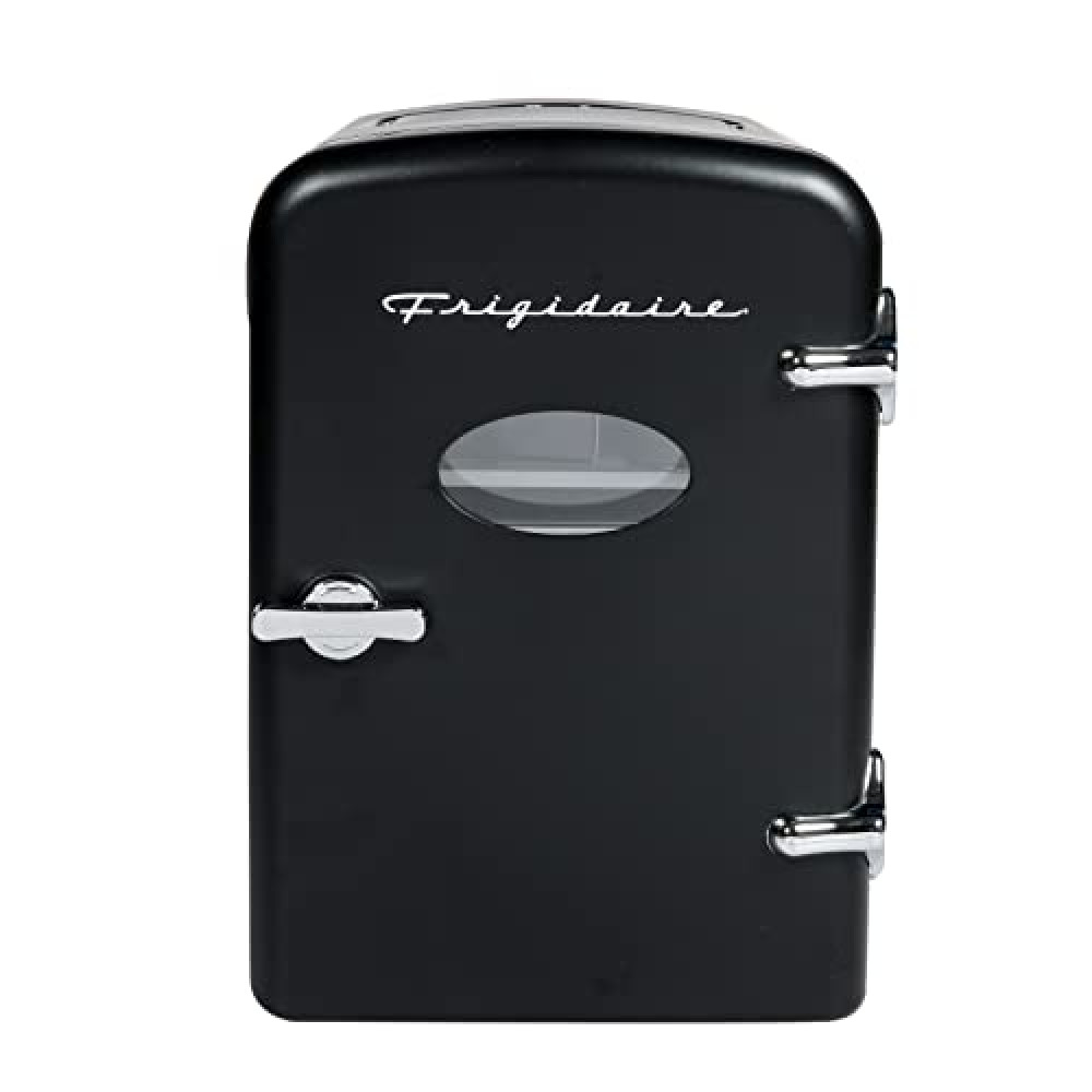 Frigidaire Retro Mini Personal Fridge Cooler, Holds up to 9 Cans, Portable for Car, Office, Bedroom, Dorm Room, or Cabin, Includes 110V AC and 12V DC cords - 11.8"D x 7.1"W x 10.1"H, Black