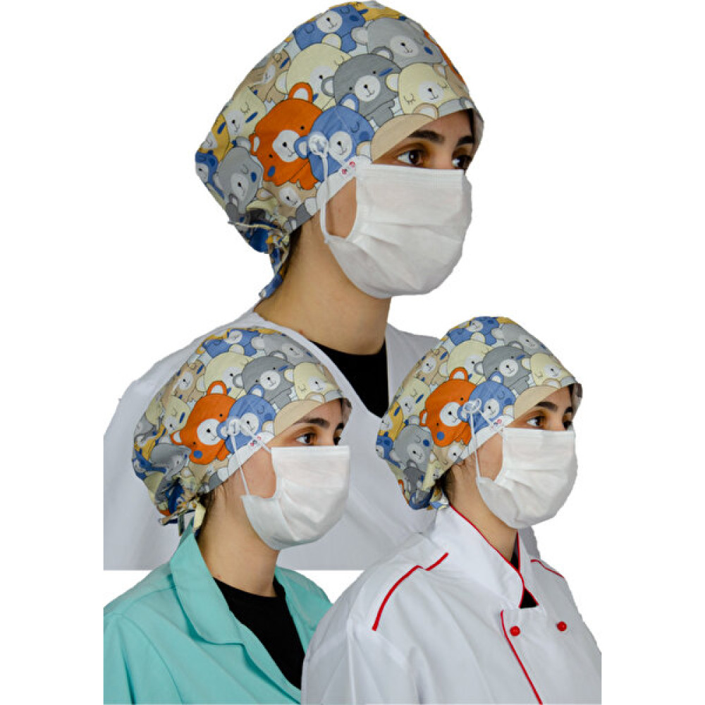 FRM Doktor Hemşire Aşçı Bonesi , Genel Kullanım Çalışma Bonesi %100 Pamuk , Maske için Düğme ve Terbantlı , A MODEL AYICIK - Sarı - Mavi - Normal Medikal Ürünler Fiyatı