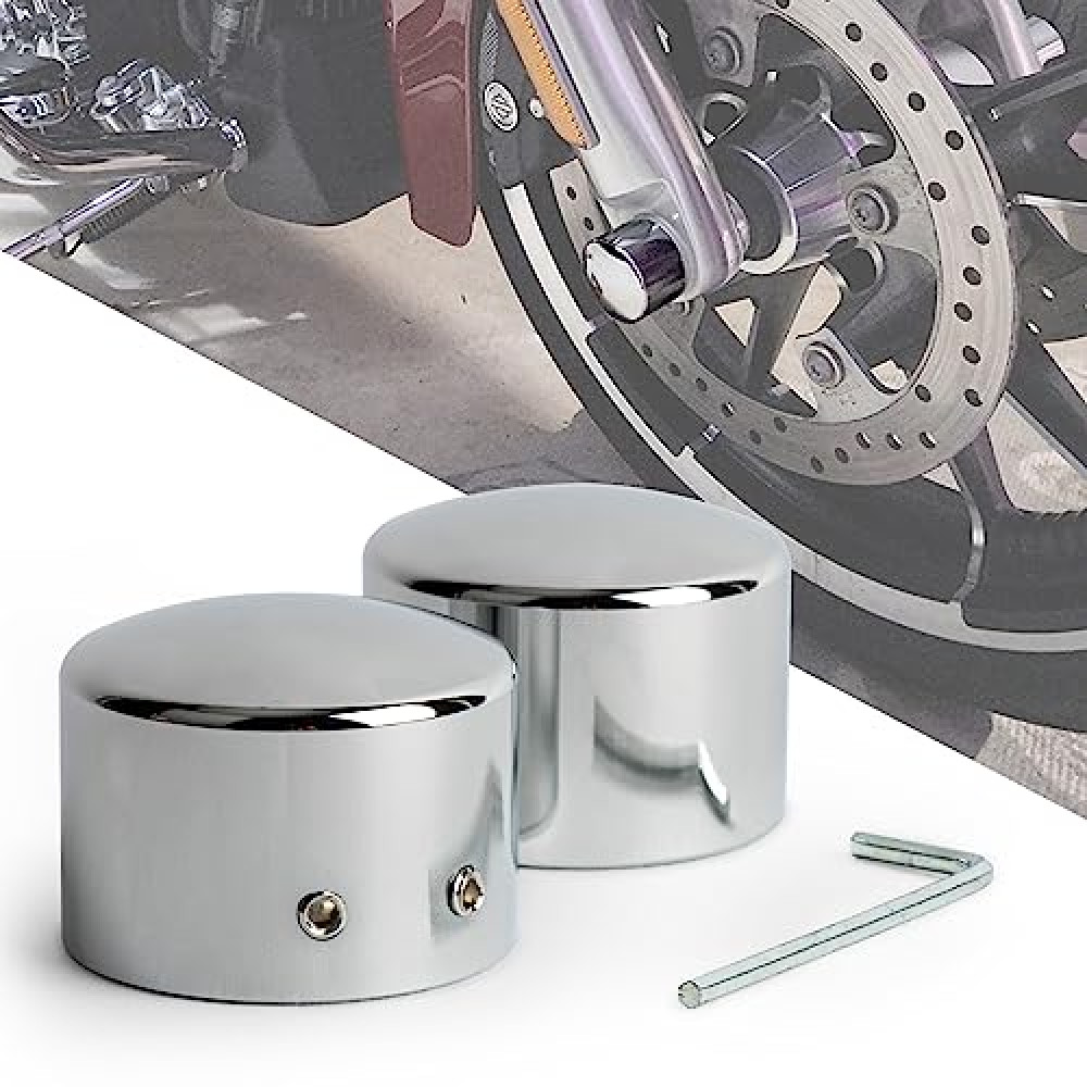 Front Axle Caps, PSLER Motorcycle Front Axle Nut Covers for Softail Sportster Road King Electra Street Glide, Chrome