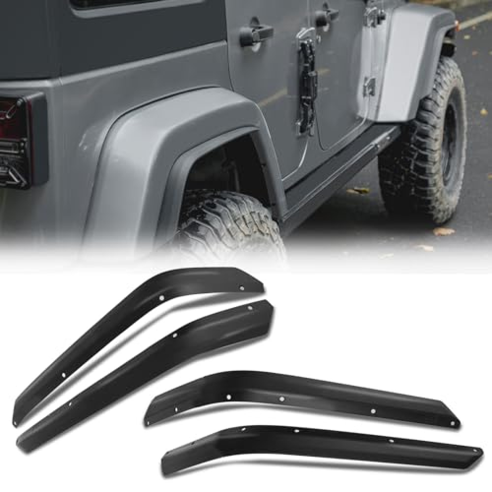 Front & Rear Fender Liner Fender Trim Extension Protector Compatible with 2007-2018 Jeep Wrangler JK JKU