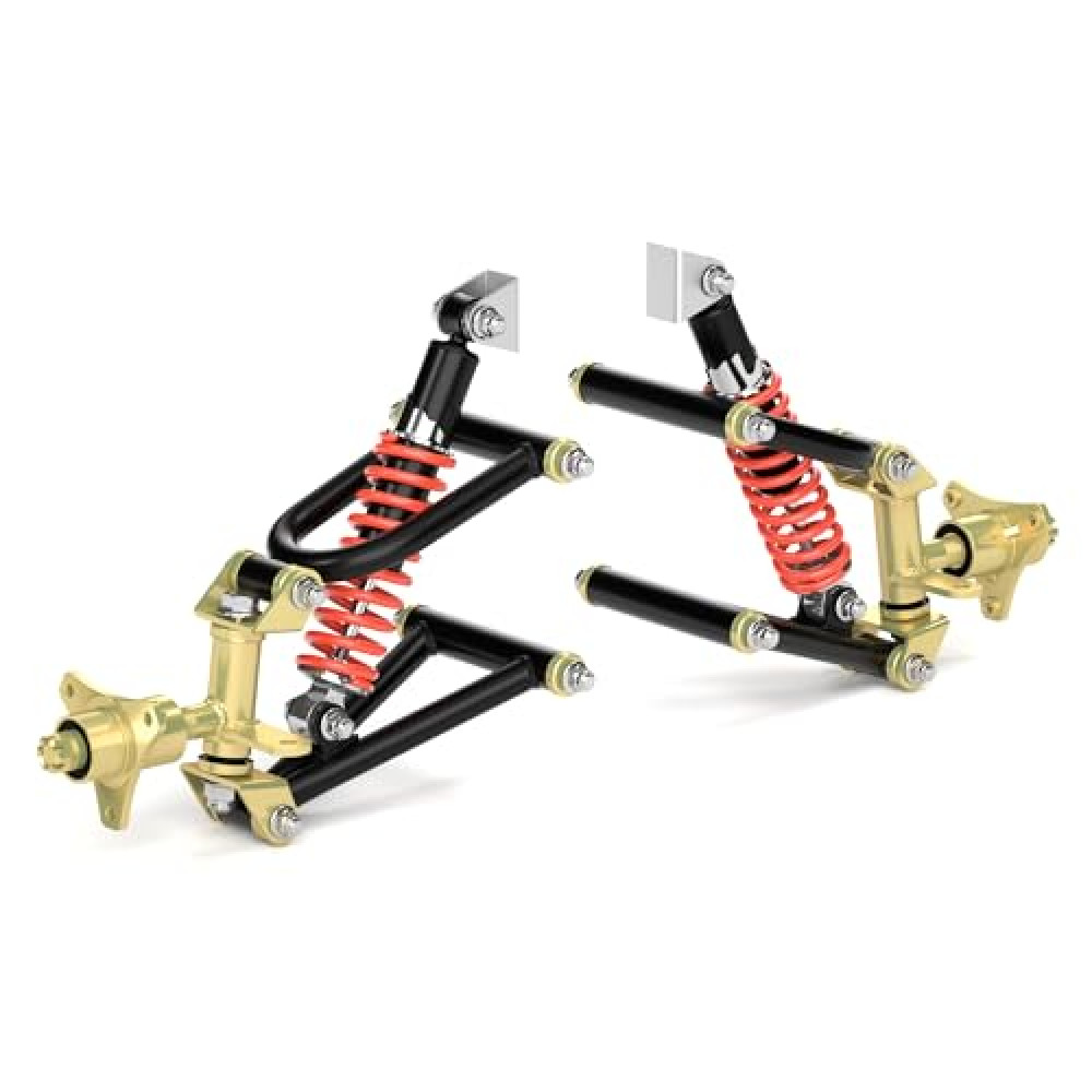Front Suspension Swing Arm Kit, Upper/Lower Swing Arm & Front Suspension Shock Assembly with Steering Strut Knuckle Wheel Hub, Go Kart Electric ATV Quad Bike DIY Kit Accessories