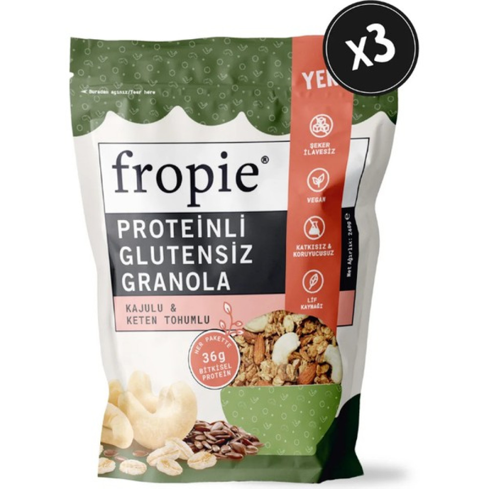 Fropie Proteinli Glutensiz granola - Kaju & Keten Tohumu 240 gr x 3 Adet Diğer Fiyatı