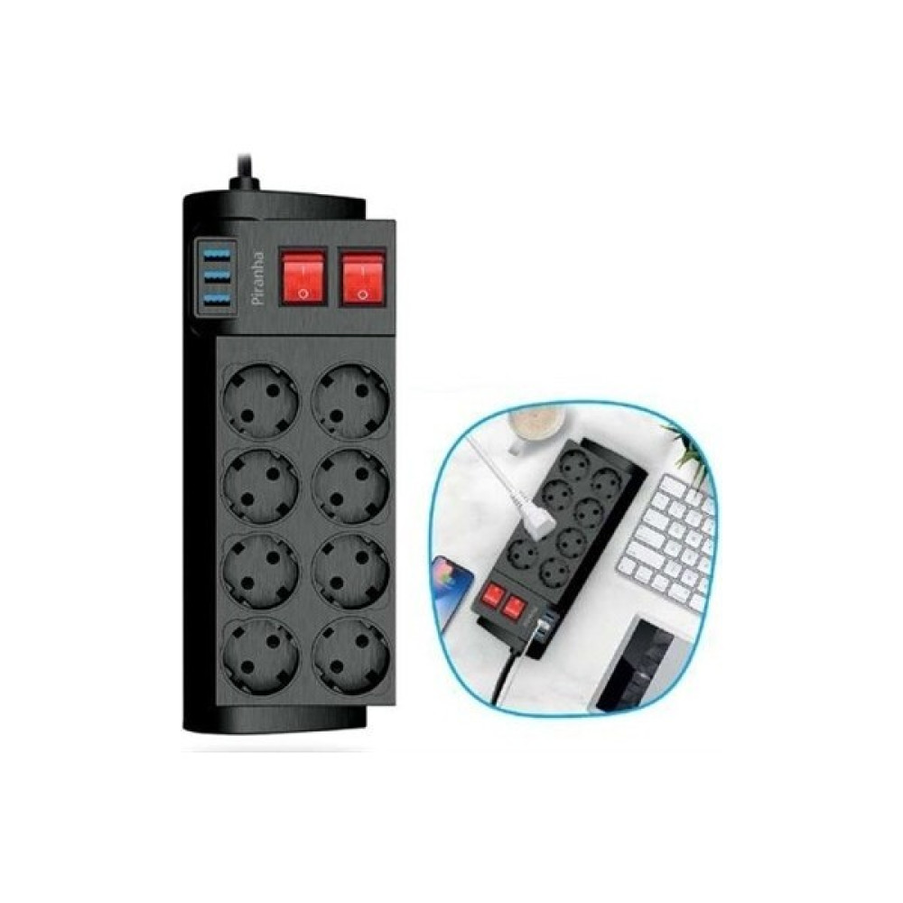 FRZ Isıya Dayanıklı Termal Akım Korumalı 2 Metre 16A 4000W 8li Priz ve 3 USB Li Uzatma Kablosu Prizler Fiyatı