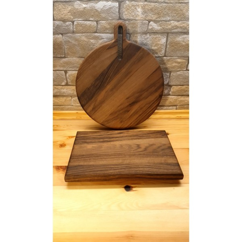 F&S WoodArt Ceviz Ağacı Ahşap Saplı Kesme Sunum Et Ekmek Doğrama Tahtası 2'li Kesme Tahtaları / Kesim Tablaları Fiyatı