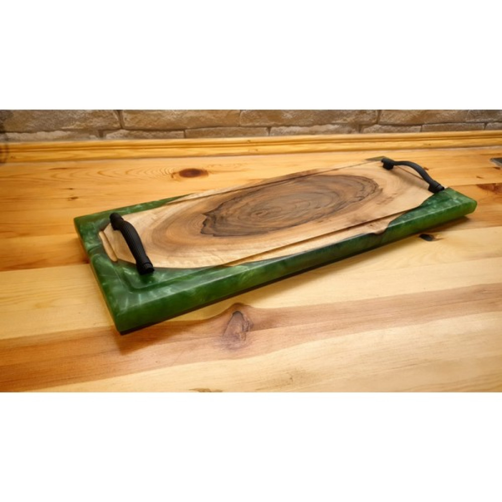 F&S WoodArt Ceviz Ağacı Yeşil Epoksi 55 x 19 cm Tepsi Sunum Kahve Söz Nişan Tepsisi Servis Tepsisi Fiyatı