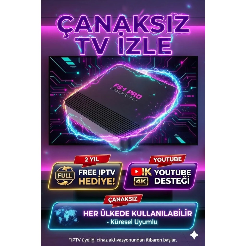 FS1PRO Teknoloji Android 12 İşletim Sistemi ile 2 Yıl IPTV Hediye Media Player Kutu Siyah Diğer Fiyatı