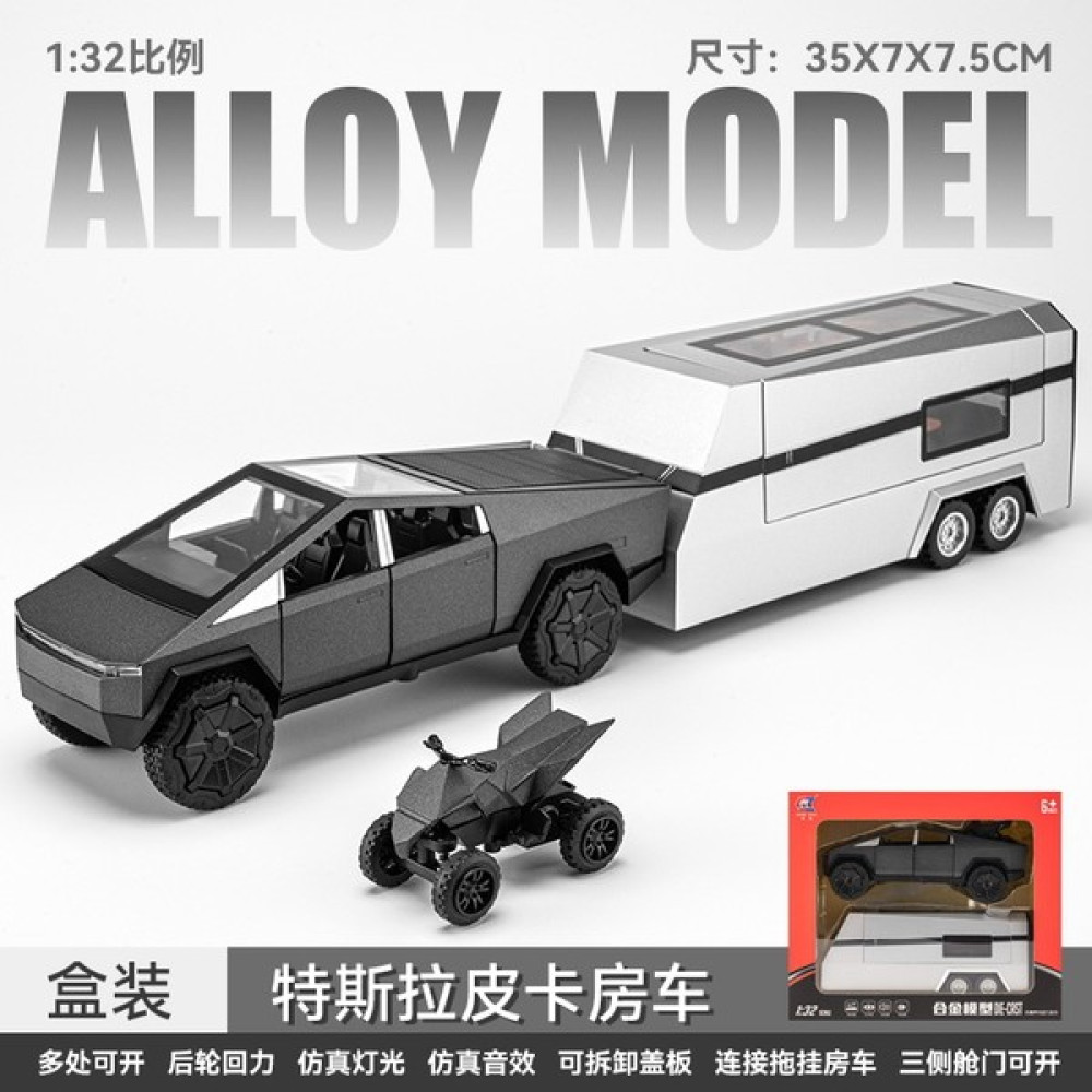 Fsfyb [kutulu] Chezhi 1:32 Tesla* Kamyonet + Seyahat Arabası + Küçük Motosiklet Alaşımlı Ses ve Işık Geri Çekilebilir Araba Modeli Siyah (Yurt Dışı... Oyuncak Araç Fiyatı