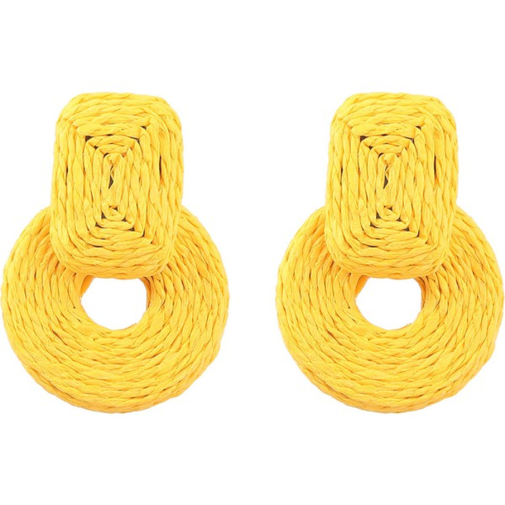 Fsfyb Rafya Yuvarlak Damla Küpe, Rattan Halka Sallantılı Küpe, Retro Örgülü Yuvarlak Küpe, Kadın Geometrik Sallantılı Küpe,sarı (Yurt Dışından) Gümüş Küpe Fiyatı