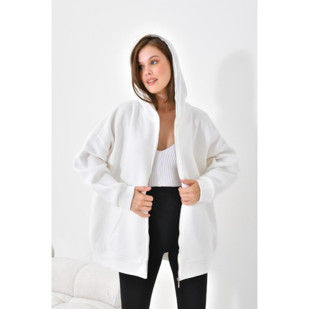Ftz Women Kadın 3 Ip Şardonlu Fermuarlı Sweatshırt Ekru Bayan Sweatshirt Fiyatı