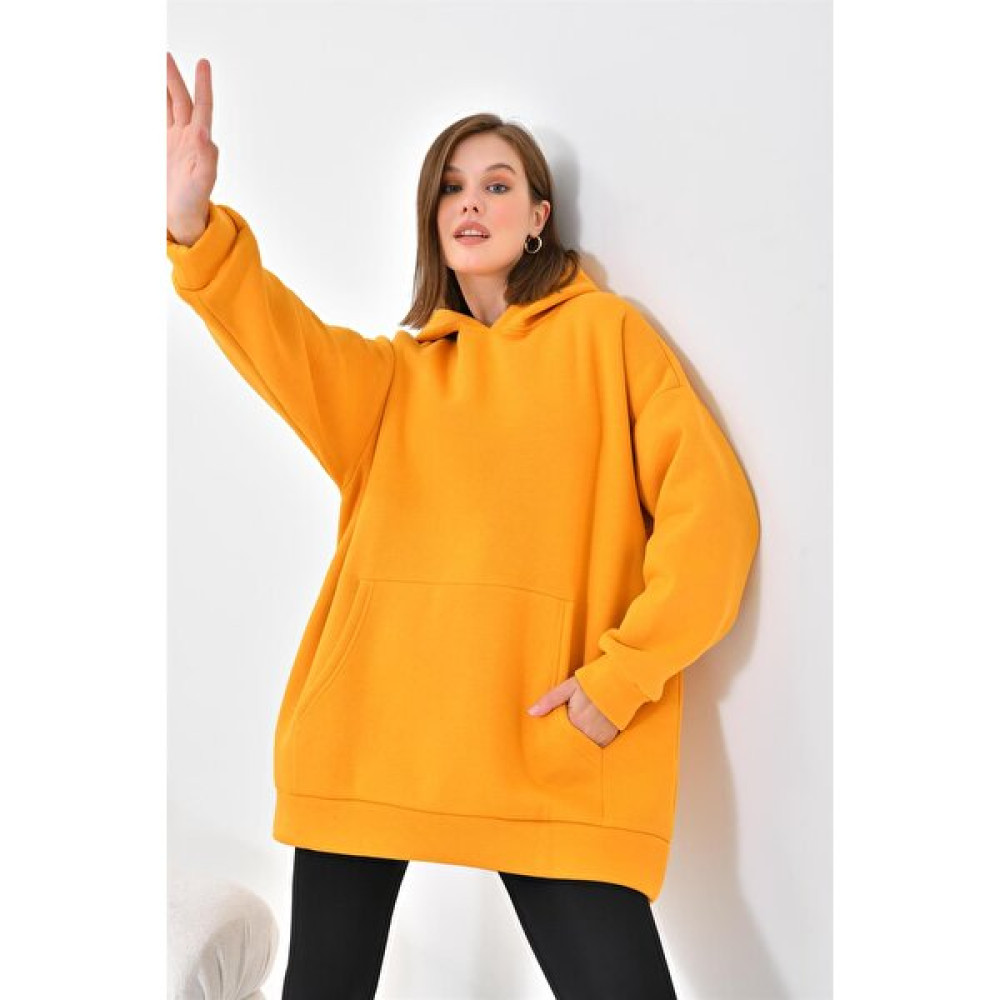 Ftz Women Kadın 3 Ip Şardonlu Kapüşonlu Sweatshirt Hardal Bayan Sweatshirt Fiyatı