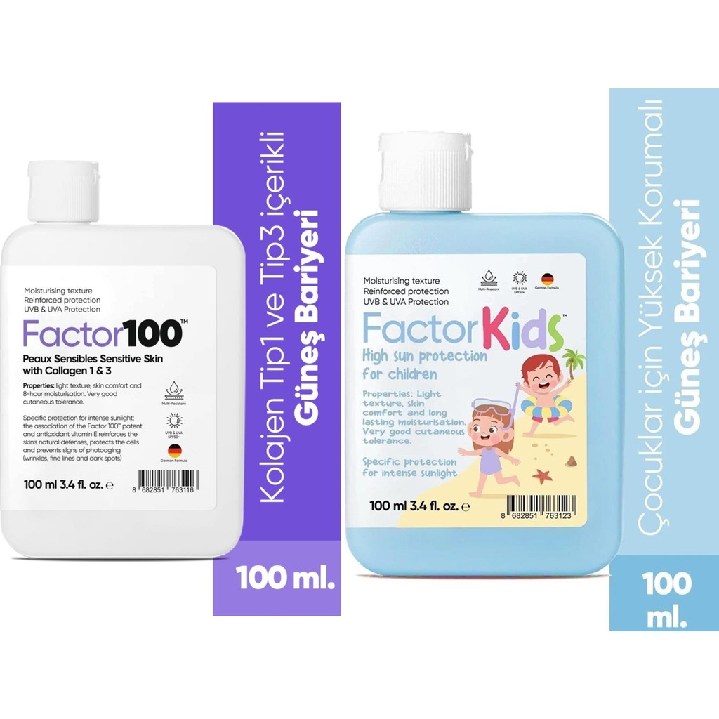 Fualab FACTOR100 Güneş Kremi SPF50+ 100 Ml+Factor Kids Güneş Kremi SPF50+ 100 ml Diğer Fiyatı