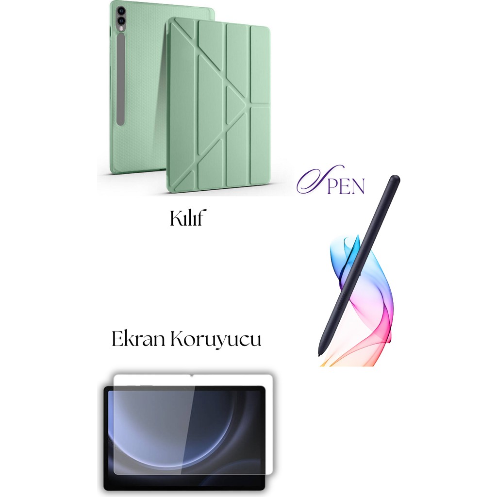Fuchsia Galaxy Tab S9 Plus / S9 Fe Plus ile Uyumlu Tablet Kılıfı S Pen Tablet Kalemi Ekran Koruyucu Set - Açık Yeşil Tablet Kılıfı Fiyatı