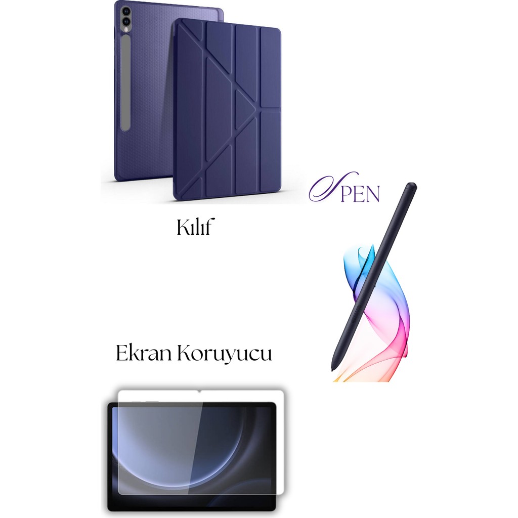 Fuchsia Galaxy Tab S9 Plus / S9 Fe Plus ile Uyumlu Tablet Kılıfı S Pen Tablet Kalemi Ekran Koruyucu Set - Lacivert Tablet Kılıfı Fiyatı