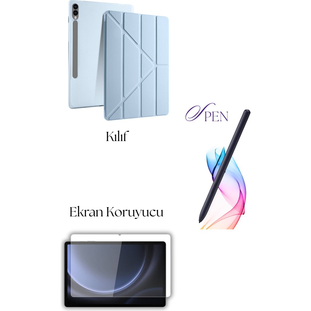Fuchsia Galaxy Tab S9 Plus / S9 Fe Plus ile Uyumlu Tablet Kılıfı S Pen Tablet Kalemi Ekran Koruyucu Set - Mavi Tablet Kılıfı Fiyatı
