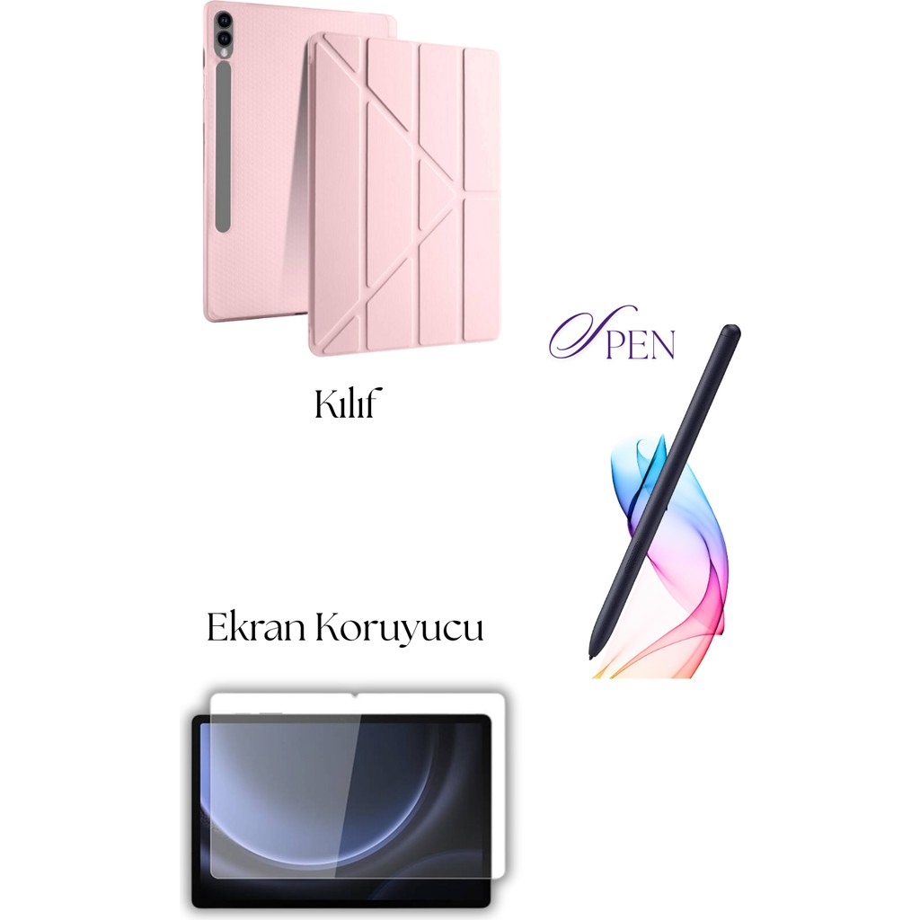 Fuchsia Galaxy Tab S9 Plus / S9 Fe Plus ile Uyumlu Tablet Kılıfı S Pen Tablet Kalemi Ekran Koruyucu Set - Rose Gold Tablet Kılıfı Fiyatı