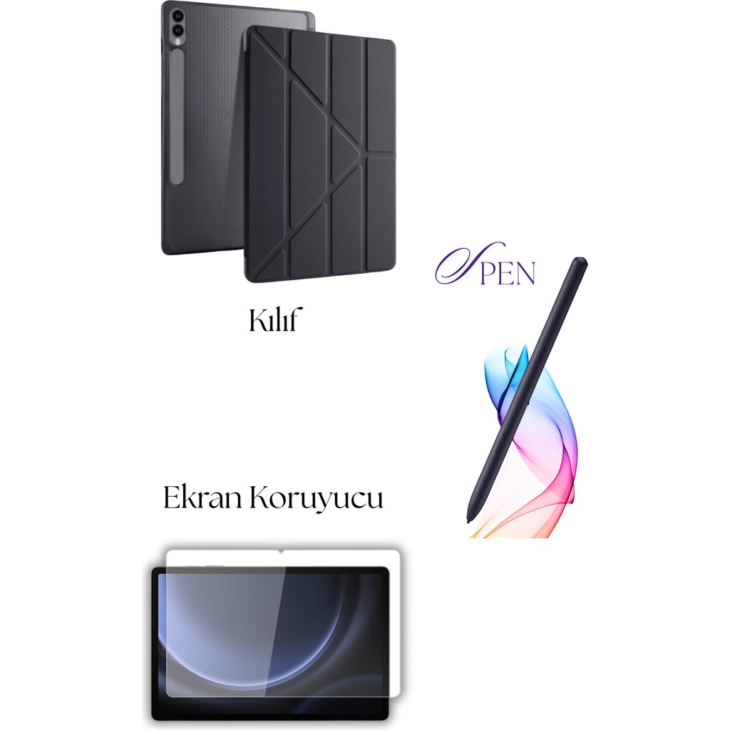 Fuchsia Galaxy Tab S9 Plus / S9 Fe Plus ile Uyumlu Tablet Kılıfı S Pen Tablet Kalemi Ekran Koruyucu Set - Siyah Tablet Kılıfı Fiyatı
