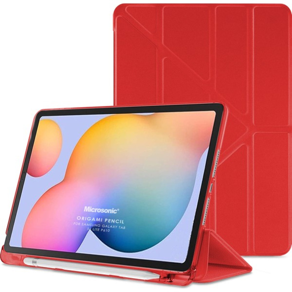Fuchsia Samsung Galaxy Tab S6 Lite Sm P610 10.4" Kılıf Kalem Bölmeli Tri Folding Smart Standlı Pu Deri Arkası Yumuşak 360 Tam Koruma Kırmızı Tablet Kılıfı Fiyatı