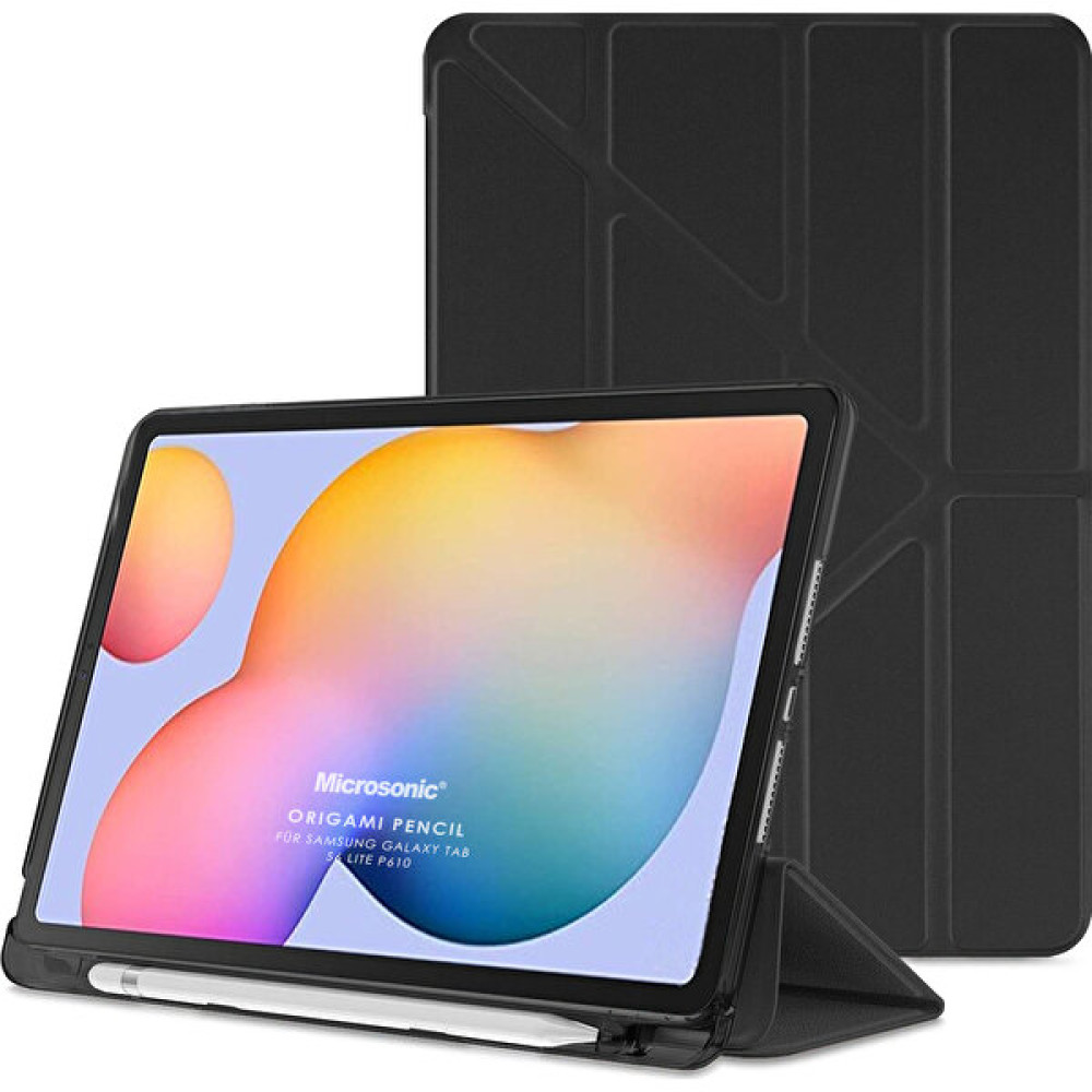 Fuchsia Samsung Galaxy Tab S6 Lite Sm P610 10.4" Kılıf Kalem Bölmeli Tri Folding Smart Standlı Pu Deri Arkası Yumuşak 360 Tam Koruma Siyah Tablet Kılıfı Fiyatı