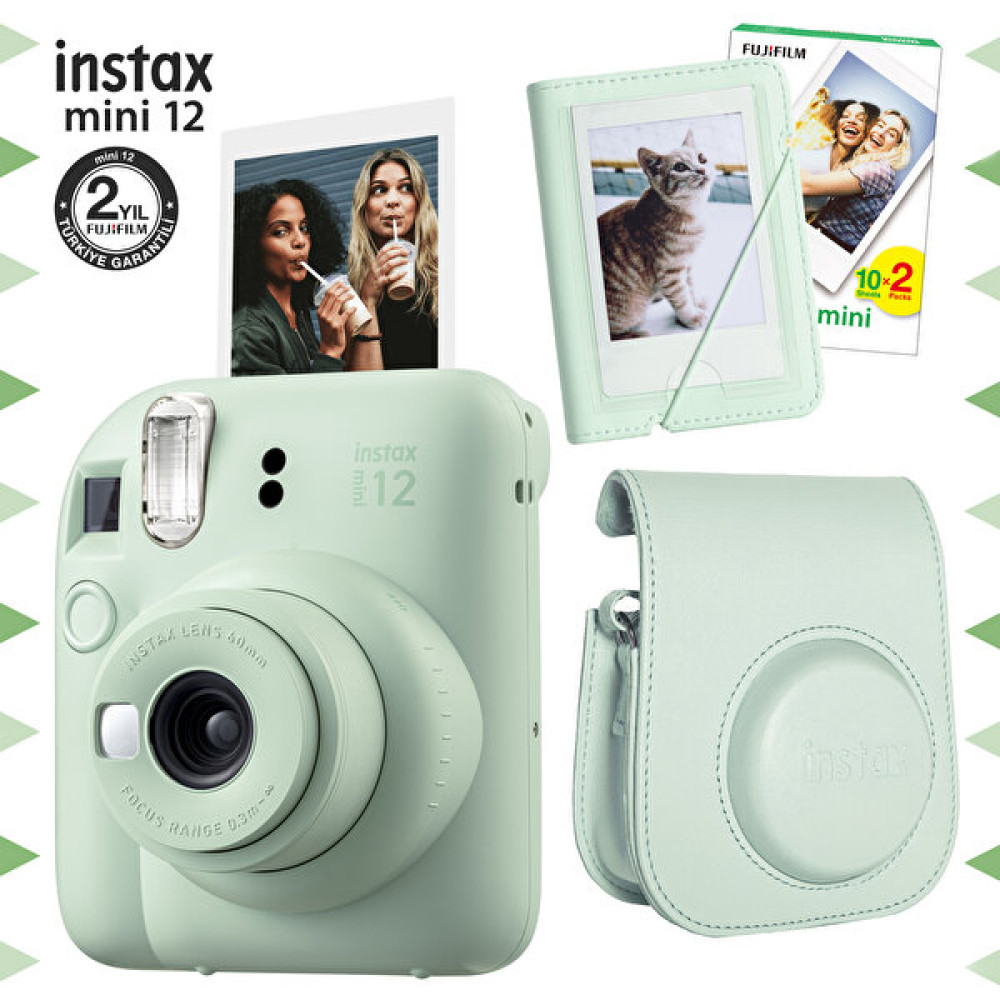 Fujifilm Instax Mini 12 Yeşil Fotoğraf Makinesi-20'lu Film-Mini Albüm ve Deri Kılıf Seti Fotsi197-S4-20-Ma-Dk Dijital Fotoğraf Makineleri Fiyatı