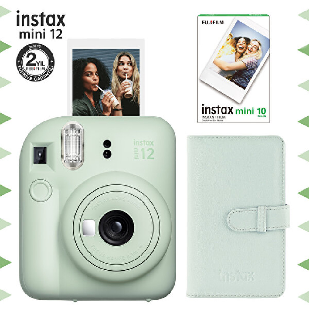 Fujifilm Instax Mini 12 Yeşil Şipşak Fotoğraf Makinesi-10'lu Film ve Laporta Albüm Seti Dijital Fotoğraf Makineleri Fiyatı