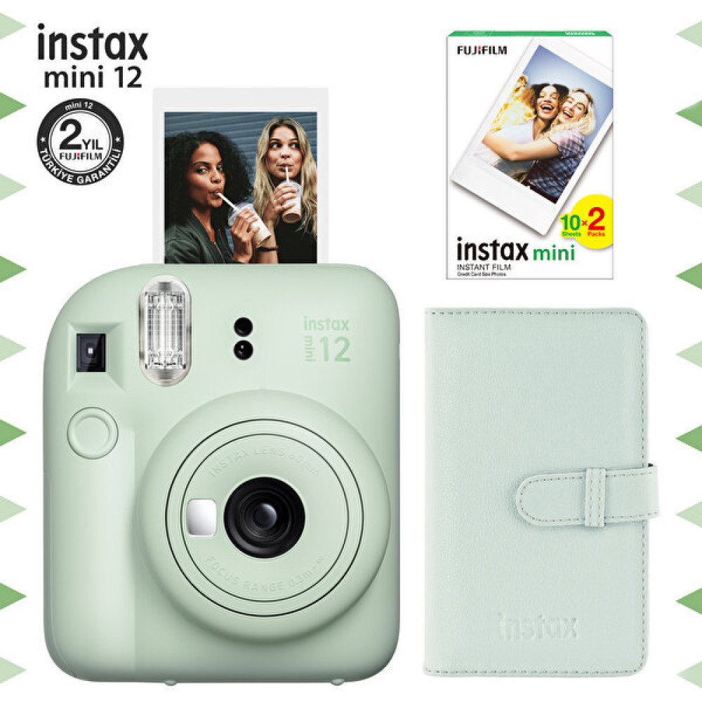 Fujifilm Instax Mini 12 Yeşil Şipşak Fotoğraf Makinesi-20'li Film ve Laporta Albüm Seti Dijital Fotoğraf Makineleri Fiyatı