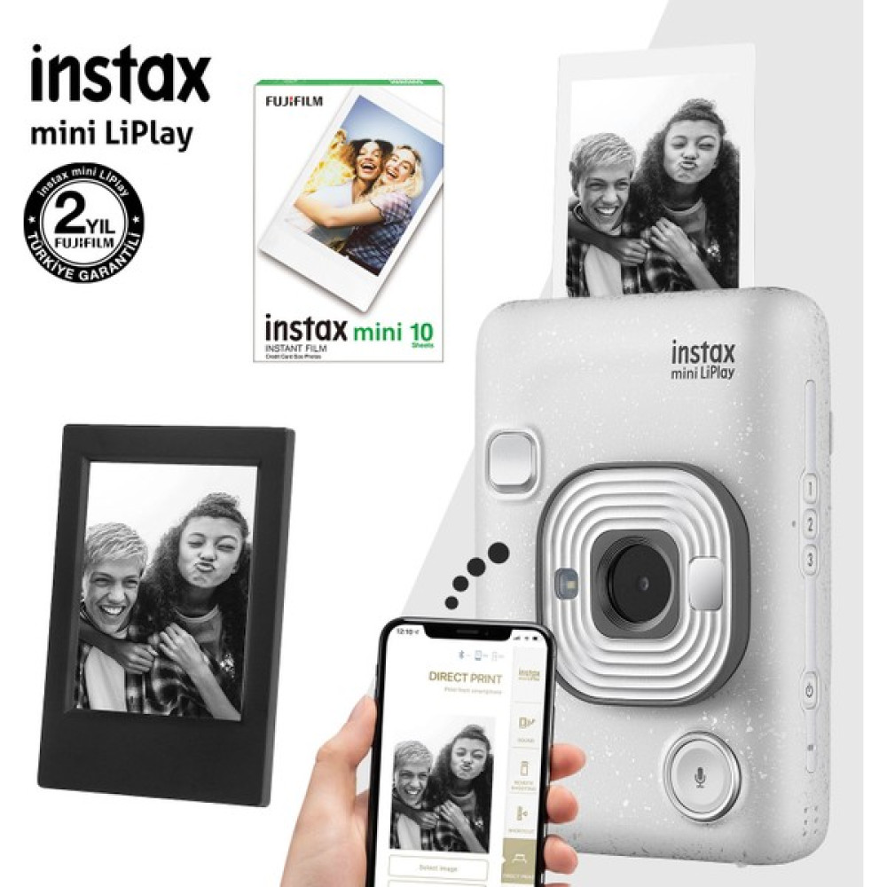 Fujifilm Instax Mini Liplay Hybrid Stone White Fotoğraf MAKINESI-10LU Mini Film ve Çerçeve - Beyaz Oto Boyaları Fiyatı