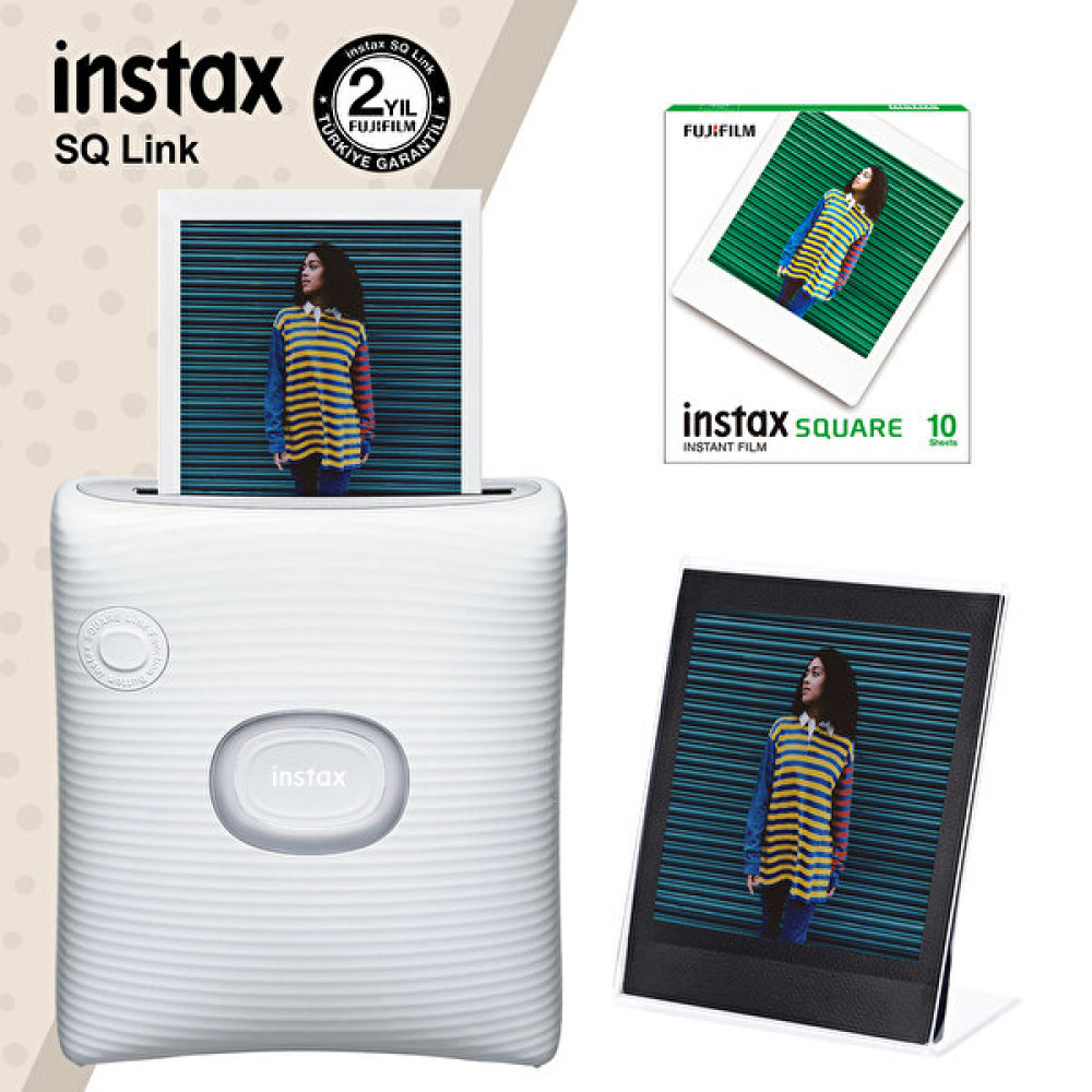 Fujifilm Instax SQ Link Beyaz Yazıcı - 10'lu Square Film ve Pleksi Çerçeve Dijital Fotoğraf Makineleri Fiyatı