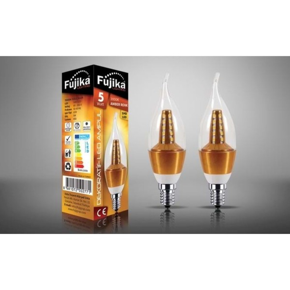 Fujika 5W Buji Mum Ampul-Sarı Gövde - Amber - 1 - 10 W Led Aydınlatmalar Fiyatı