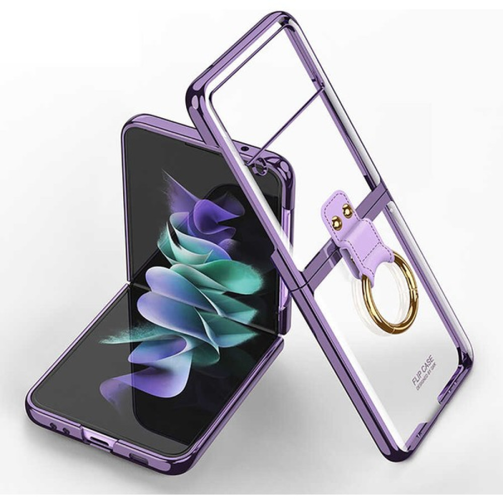 FUJİMAX Samsung Galaxy Z Flip 3 Kılıf Arkası Şeffaf Kapak Metal Yüzüklü Tam Uyumlu Standlı Üstün Koruma - Mor Cep Telefonu Kılıfı Fiyatı