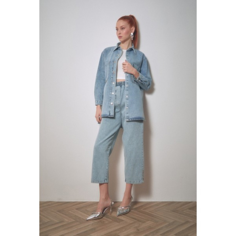 Fullamoda Cebi Taşlı Çıtçıtlı Oversize Jean Ceket Bayan Jeans / Kot Pantolon Fiyatı