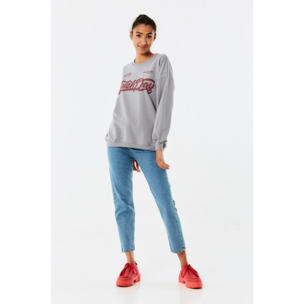 FullaModa Match Day Baskılı Bisiklet Yaka Oversize Sweatshirt Bayan Sweatshirt Fiyatı