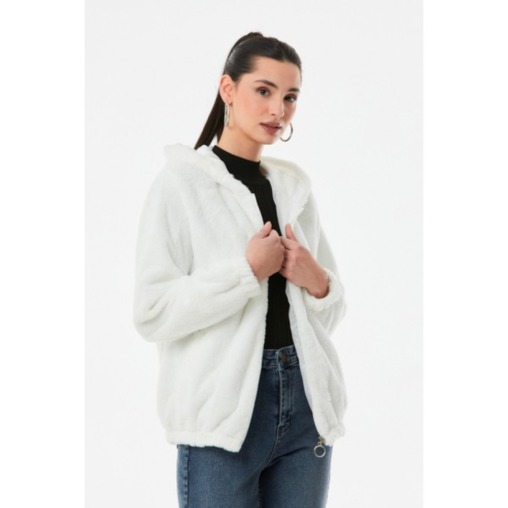 FullaModa Peluş Kapüşonlu Mont Bayan Mont Fiyatı