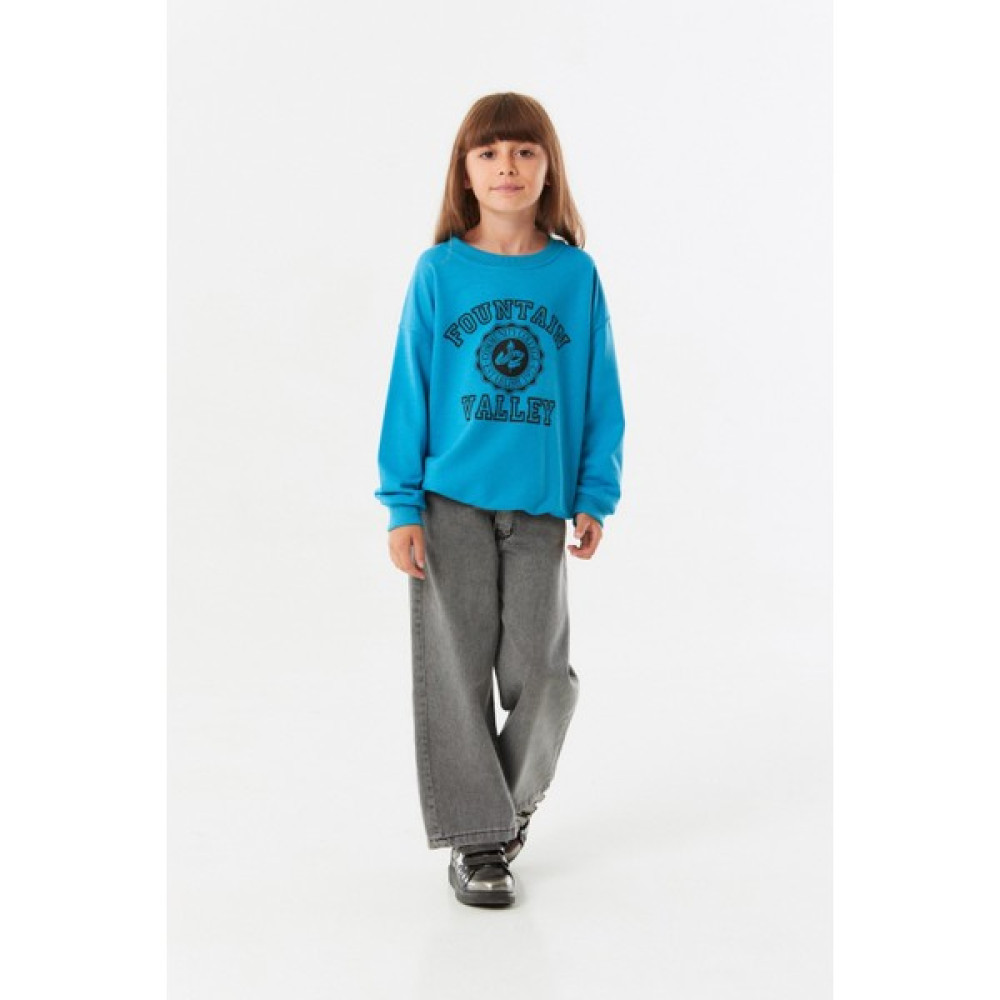 FullaModa Yazı Baskılı Bisiklet Yaka Kız Çocuk Sweatshirt Kız Çocuk Sweatshirt Fiyatı