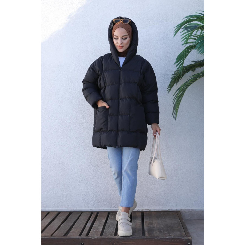 FULLMOONWOMEN Kadın Siyah Şişme Oversize Mont 40 Beden Tesettür Giyim Fiyatı