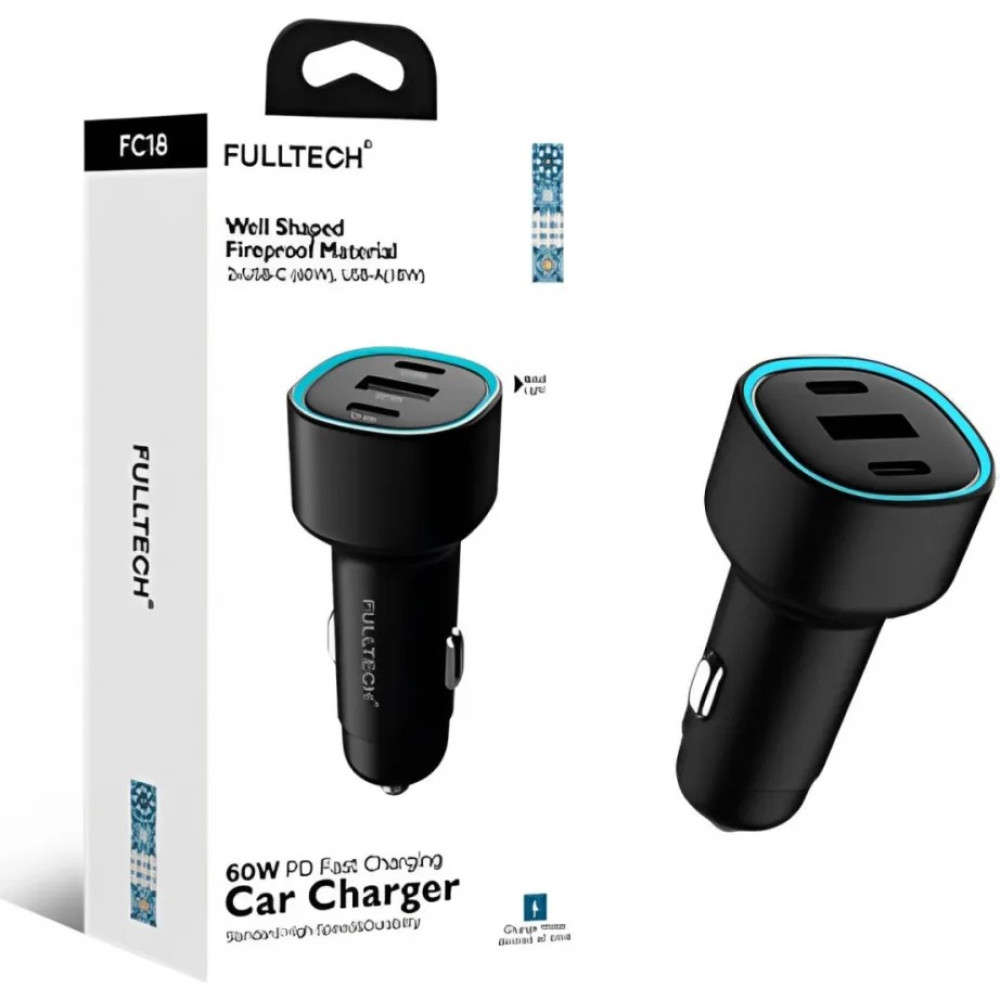 Fulltech FC18 60W 2xusb-C 1xusb-A Girişli Araç Içi Şarj Aleti - renk - Siyah Cep Telefonu Şarj Cihazı Fiyatı