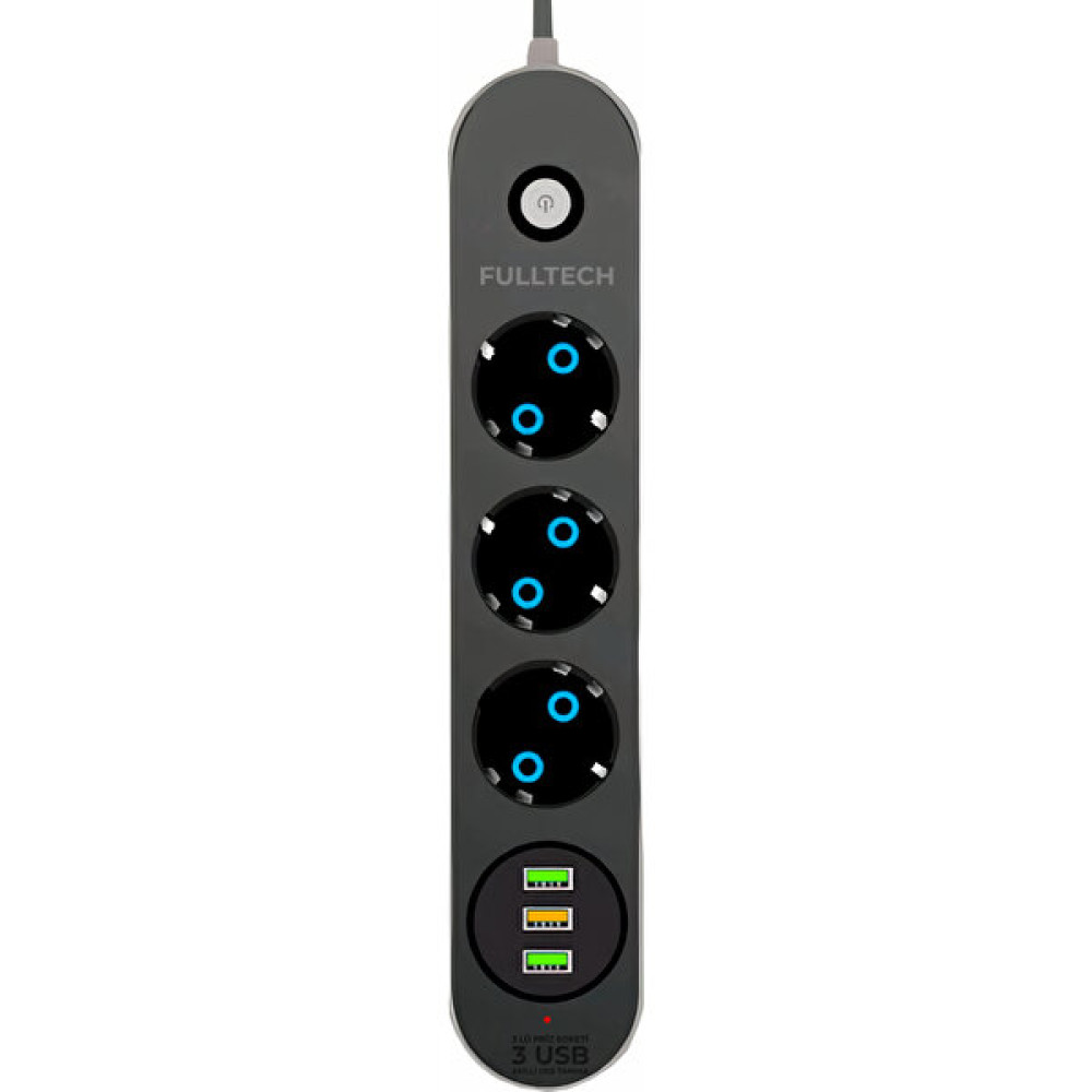 Fulltech Termal Akım Korumalı 3x USB 10A 2500WATT 3x Priz Soketli 2 Metre Uzatma Kablosu - Siyah Prizler Fiyatı