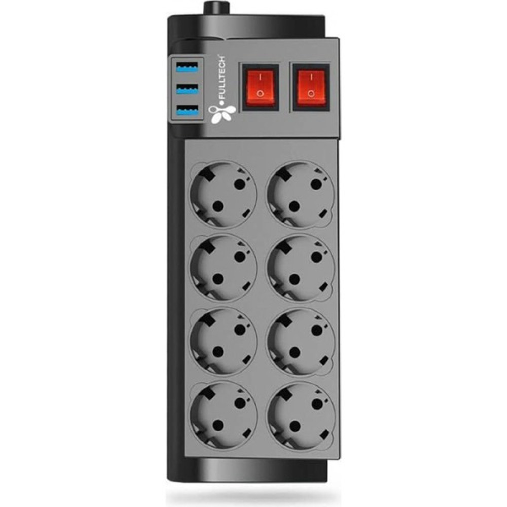 Fulltech Termal Akım Korumalı 3x USB 16A 4000W Isıya Karşı Dayanıklı 8'li Priz 2 Metre Uzatma Kablosu - Siyah Prizler Fiyatı