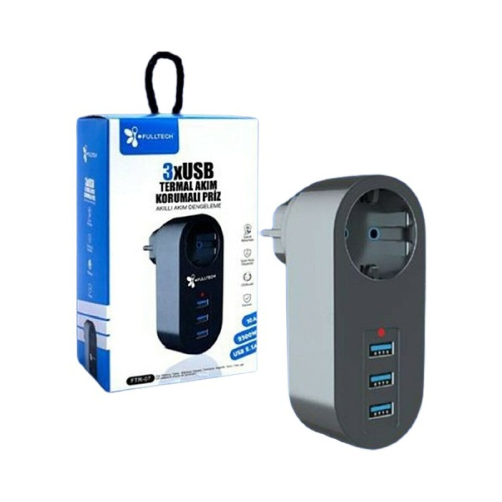 Fulltech Termal Akım Korumalı Tekli Duvar Priz 3 USB Li - Akıllı Akım Dengeleme Çoklu USB Priz - 1 Adet Prizler Fiyatı