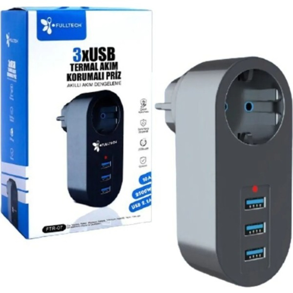 Fulltech Termal Akım Korumalı Tekli Priz - Akıllı Akım Dengeleme 3xusb- Isıya Karşı Dayanıklı Prizler Fiyatı