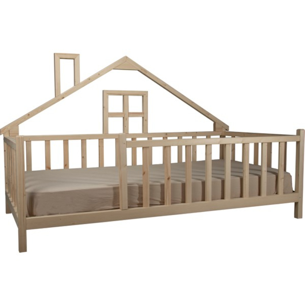 Fulya Ahşap Unisex Montessori Çatılı Bebek ve Çocuk Karyolası Doğal Ahşap Yatak - 90 x 190 cm Karyola Fiyatı
