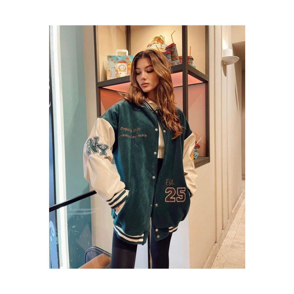 Fumood Yeşil Crystal 1989 Oversize Polar Kolej Ceket XL Beden Bayan Ceket Fiyatı