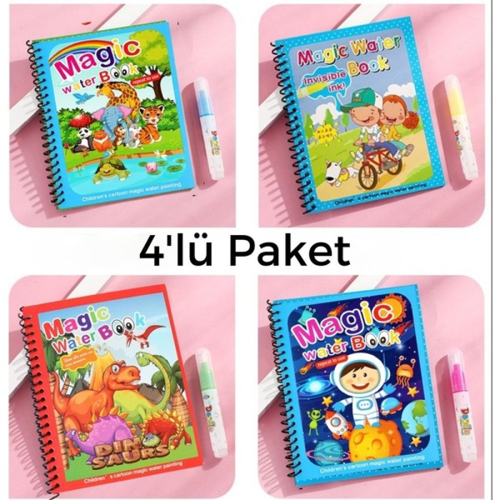 FUN4U- 4 Adet - Sihirli Özel Boyama Kitabı Hayvanlar Alemi, Dostluk, Dinazorlar ve Astronot Okul Öncesi Eğitici & Öğretici Kitaplar Fiyatı