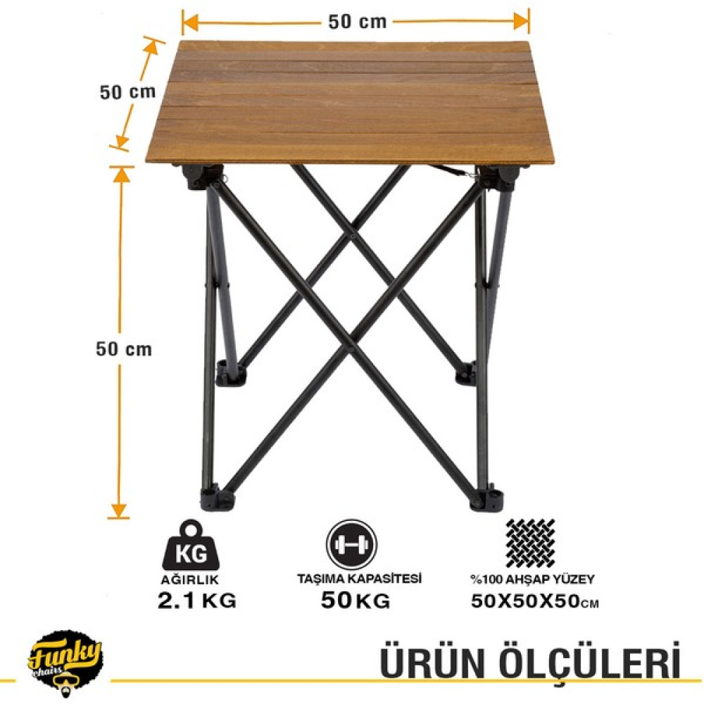 Funky Chaırs Elegance Ceviz Desen Katlanabilir Ahşap Kamp ve Piknik Masası 50X50X50CM Kamp & Piknik Masası Fiyatı