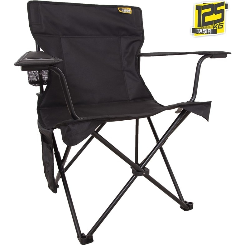 Funky Chairs V2 Siyah Lüks Kamp Sandalyesi XL Katlanabilir PVC Kumaş ve Bardaklık Özellikli Kamp Sandalyesi Fiyatı