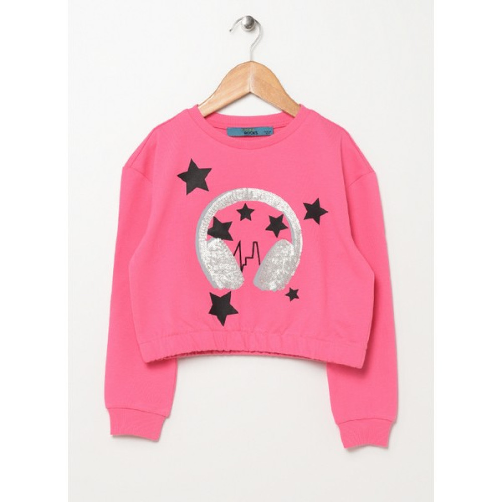 Funky Rocks Baskılı Kız Çocuk Fuşya Sweat Shirt Rfg-27 Bayan Sweatshirt Fiyatı
