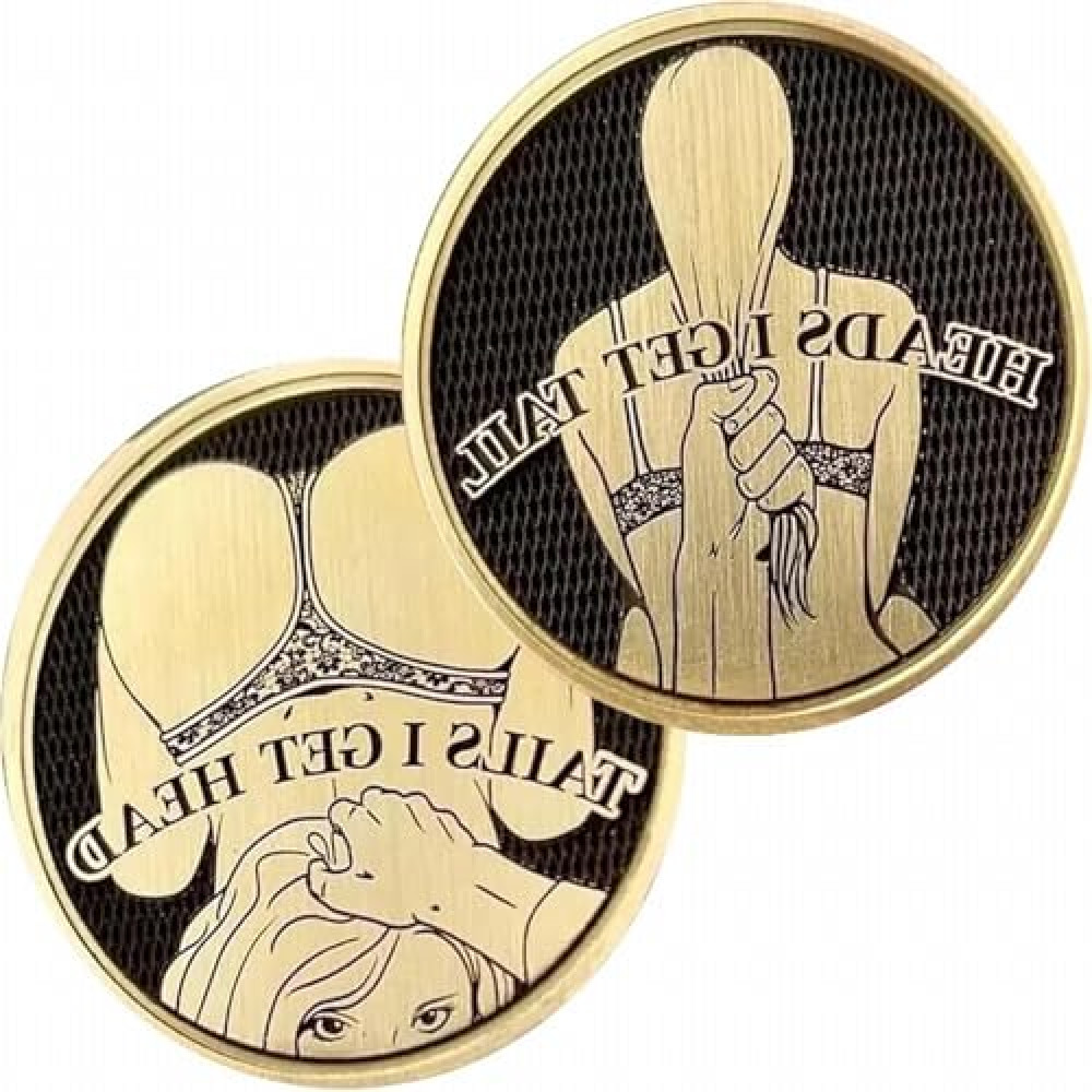 Funny Heads and Tails Coins Heads I Get Tail - Tails I Get Head Double Side Adult Sexy Coin Lucky Token Adult's Challenge Coins Funny Prank Gifts for Men Women Date Night Ideas (Yellow)