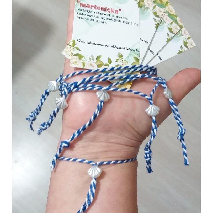 Funny Takı Altı Adet Marteniçka Kartı Istiridyeli Marteniçka Bileklik - 17 cm - Mavi - Beyaz Diğer Fiyatı